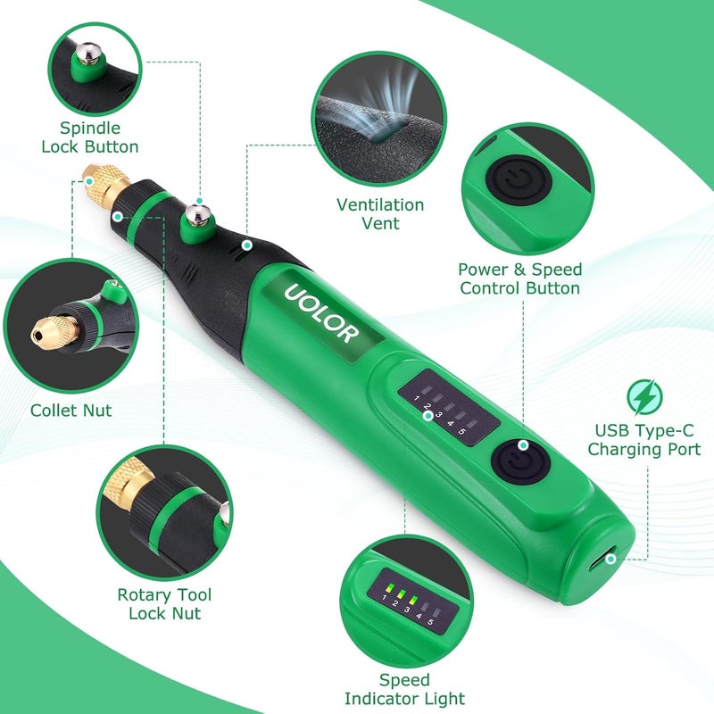 Uolor Mini Cordless Rotary Tool, Polishing Kit with 158 Accessories, Multi-Purpose Power Rotary Multi Tool for Polishing, Engraving, Sanding, Drilling, Etching, Cutting Grinding DIY Crafts - Image 2